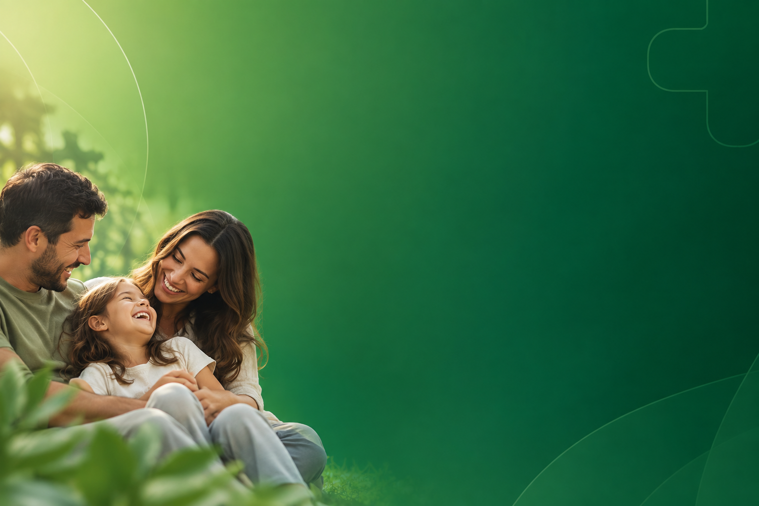 Família reunida em um ambiente verde